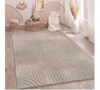 Paco Home Tapis Salon Chambre à Coucher Moelleux Uni Aspect 3D Entretien Facile Design Moderne Lavable Beige, Dimension:160x220 cm