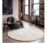 Paco Home Tapis de salon Chambre à coucher Tapis poils longs Doux Lavable Aspect 3D Beige Crème 120 cm rond