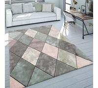 Paco Home Tapis De Salon Coloré Tons Pastel Motif Losanges Design 3D Poils Ras Robuste, Dimension:60x110 cm