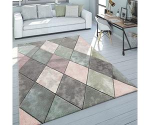 Paco Home Tapis De Salon Coloré Tons Pastel Motif Losanges Design 3D Poils Ras Robuste, Dimension:60x110 cm