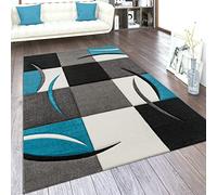 Paco Home Tapis De Salon en Diff. Coloris Et Tailles Motif Carreaux Rayures Design 3D Poils Ras, Dimension:200x290 cm, Couleur:Turquoise
