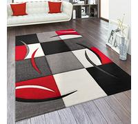 Paco Home Tapis De Salon en Diff. Coloris Et Tailles Motif Carreaux Rayures Design 3D Poils Ras, Dimension:80x300 cm, Couleur:Rouge