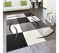 Paco Home Tapis De Salon en Diff. Coloris Et Tailles Motif Carreaux Rayures Design 3D Poils Ras, Dimension:200x290 cm, Couleur:Noir Blanc