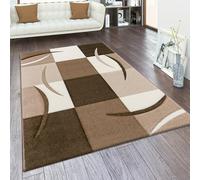 Paco Home Tapis De Salon en Diff. Coloris Et Tailles Motif Carreaux Rayures Design 3D Poils Ras, Dimension:200x290 cm, Couleur:Marron