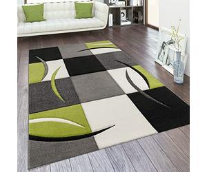 Paco Home Tapis De Salon en Diff. Coloris Et Tailles Motif Carreaux Rayures Design 3D Poils Ras, Dimension:160x230 cm, Couleur:Vert