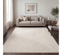Paco Home Tapis de Salon Moderne Tapis à Poils Courts Scandinave Style Japandi Panglao Effet de Profondeur Motif Abstrait Velours Doux Motif de Vagues Crème, Dimension:160x220 cm