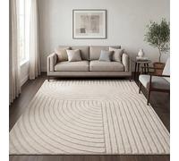 Paco Home Tapis de Salon Moderne Tapis à Poils Courts Scandinave Style Japandi Panglao Unicolore Effet de Profondeur Motif Abstrait Effet 3D Velours Doux Crème, Dimension:200x280 cm