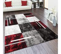 Paco Home Tapis De Salon Poil Ras Aspect 3D Vintage Découpe De Contour Motif Moderne, Dimension:200x290 cm, Couleur:Gris-Rouge