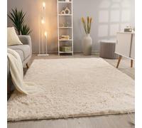Paco Home Tapis De Salon Poils Longs Fausse Fourrure Shaggy Moelleux Monochrome, Dimension:140x200 cm, Couleur:Crème