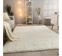 Paco Home Tapis De Salon Poils Longs Fausse Fourrure Shaggy Moelleux Monochrome, Dimension:160x220 cm, Couleur:Blanc