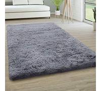 Paco Home Tapis De Salon Poils Longs Fausse Fourrure Shaggy Moelleux Monochrome, Dimension:200 cm Rond, Couleur:Gris
