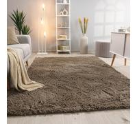 Paco Home Tapis De Salon Poils Longs Fausse Fourrure Shaggy Moelleux Monochrome, Dimension:200 cm Rond, Couleur:Taupe