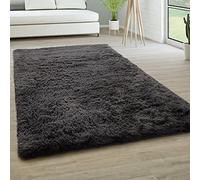 Paco Home Tapis De Salon Poils Longs Fausse Fourrure Shaggy Moelleux Monochrome, Dimension:80 cm Rond, Couleur:Anthracite