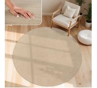 Paco Home Tapis De Salon Poils Ras Lavable Monochrome Style Moderne Beige Bleu 80 cm rond