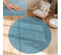 Paco Home Tapis De Salon Poils Ras Lavable Monochrome Style Moderne Bleu Turquoise Turquoise 120 cm rond