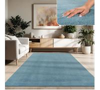 Paco Home Tapis De Salon Poils Ras Lavable Monochrome Style Moderne Bleu Turquoise Turquoise 120x160 cm