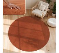 Paco Home Tapis De Salon Tapis Poils Ras Design Monochrome Moderne Orange, Dimension:80 cm Rond
