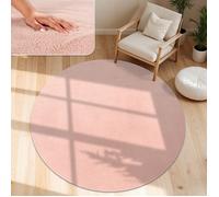 Paco Home Tapis De Salon Poils Ras Lavable Monochrome Style Moderne Rosa_Rose Rose 120 cm rond