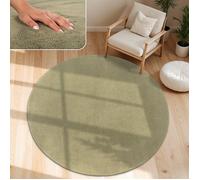Paco Home Tapis De Salon Poils Ras Lavable Monochrome Style Moderne Vert Vert 120 cm rond