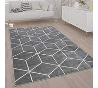 Paco Home Tapis De Salon Poils Ras Style Scandinave Moderne Motif Diamant Gris Blanc, Dimension:140x200 cm, Couleur:Gris