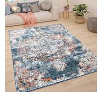 Paco Home Tapis De Salon Poils Ras Tapis Vintage Motif Oriental Moderne Pastel, Dimension:120x170 cm, Couleur:Bleu