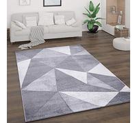 Paco Home Tapis De Salon Poils Ras Tapis Vintage Style Abstrait Moderne Motif Diamant Géométrique, Dimension:120x160 cm, Couleur:Gris