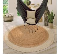 Paco Home Tapis De Salon Rond Fait Main Poils Ras Avec Bordure Moderne Blanc Cassé Beige 80 cm rond