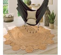 Paco Home Tapis De Salon Rond Poils Ras Fait Main Motif Découpé Monochrome Moderne Marron 160 cm rond