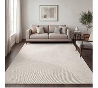 Paco Home Tapis de salon Scandinave Japandi Boho Motif de vagues 3D Uni Crème Crème 160x220 cm