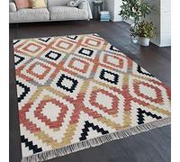 Paco Home Tapis De Salon Style Bohème Franges Tissé À La Main Mélange Laine-Coton Multicolore, Dimension:160x230 cm