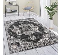 Paco Home Tapis De Salon Tapis De Salon Poil Ras Tapis Vintage Motif Oriental Floral Style Mandala Moderne avec Bordure, Dimension:60x100 cm, Couleur:Noir 3
