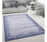 Paco Home Tapis De Salon Tapis De Salon Poils Ras Effet Usé Abstrait Tapis Vintage Style Moderne, Dimension:120x160 cm, Couleur:Bleu