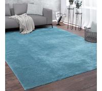Paco Home Tapis De Salon Tapis Poils Ras Design Monochrome Moderne Bleu Turquoise, Dimension:200 cm carré