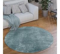 Paco Home Tapis De Salon Tapis Poils Ras Design Monochrome Moderne Bleu Turquoise, Dimension:200 cm Rond