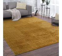 Paco Home Tapis De Salon Tapis Poils Ras Design Monochrome Moderne Jaune Moutarde Jaune, Dimension:100x200 cm