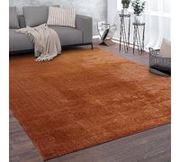 Paco Home Tapis De Salon Tapis Poils Ras Design Monochrome Moderne Orange, Dimension:80 cm Rond