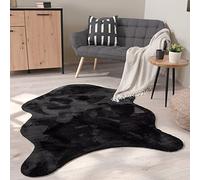 Paco Home Tapis De Salon Tapis Poils Ras Monochrome Moderne Fausse Fourrure Forme Peau De Mouton Doux, Dimension:120x160 cm Forme de Fourrure, Couleur:Noir