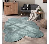 Paco Home Tapis De Salon Tapis Poils Ras Monochrome Moderne Fausse Fourrure Forme Peau De Mouton Doux, Dimension:140x200 cm Forme de Fourrure, Couleur:Turquoise