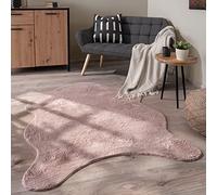 Paco Home Tapis De Salon Tapis Poils Ras Monochrome Moderne Fausse Fourrure Forme Peau De Mouton Doux, Dimension:80x120 cm Forme de Fourrure, Couleur:Rose