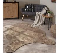 Paco Home Tapis De Salon Tapis Poils Ras Monochrome Moderne Fausse Fourrure Forme Peau De Mouton Doux, Dimension:80x120 cm Forme de Fourrure, Couleur:Beige