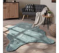 Paco Home Tapis De Salon Tapis Poils Ras Monochrome Moderne Fausse Fourrure Forme Peau De Mouton Doux, Dimension:100x200 cm Forme de Fourrure, Couleur:Turquoise