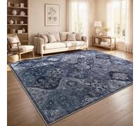 Paco Home Tapis De Salon Vintage Poil Court Style Boho Lavable Antiderapant Entretien Facile Design Retro Moderne, Couleur:Bleu, Dimension:200x280 cm