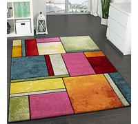 Paco Home Tapis Design à Carreaux Contour Trendy Multicolore l'oeil Vert Bleu Orange Rose, Dimension:200x290 cm