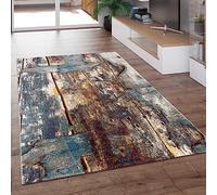 Paco Home Tapis Design Coloré Bois Effet Relief en Turquoise Jaune Beige Chiné, Dimension:120x170 cm