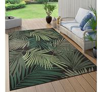 Paco Home Tapis Exterieur Terrasse Salon Cuisine Motif Palmiers Jungle Motif Fleuri Motif Boho Vert, Dimension:240x340 cm, Couleur:Noir