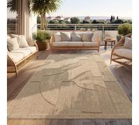 Paco Home Tapis D'Extérieur Résistant Aux Intempéries Balcon Salon Boho Design Abstrait Motif Géométrique Unicolore Effet 3D Beige, Dimension:80x150 cm