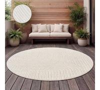Paco Home Tapis D'Extérieur Résistant Aux Intempéries Salon Tapis De Cuisine Balcon Boho Design Skandi Motif Arc-en-Ciel Unicolore Beige Crème, Dimension:160 cm Rond