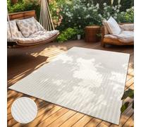 Paco Home Tapis D'Extérieur Résistant Aux Intempéries Salon Tapis De Cuisine Balcon Boho Design Skandi Motif Arc-en-Ciel Unicolore Beige Crème, Dimension:160x220 cm