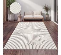 Paco Home Tapis D'Extérieur Résistant Aux Intempéries Salon Tapis De Cuisine Balcon Boho Design Skandi Motif Arc-en-Ciel Unicolore Beige Crème, Dimension:80x150 cm