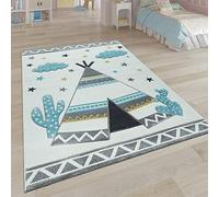 Paco Home Tapis Enfant, Chambre d'enfant Couleurs Pastel, Tipi Motif 3D, Beige, Dimension:133 cm carré